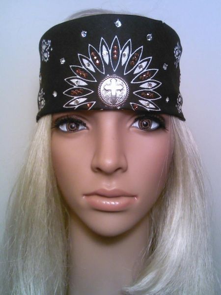 Copper and Clear Swarovski Bandana w/ Cross Concho