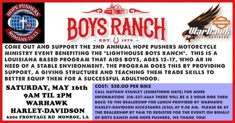 2nd Annual Hope Pushers Benefit Ride for The Boys Ranch
